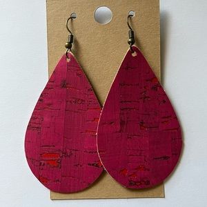 Teardrop Faux Leather - cork back - pink earrings